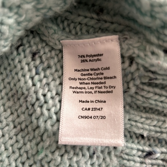 Talbots mock neck cable knit sweater.  Mint aqua color. Medium Petite. Speckled - Picture 9 of 10